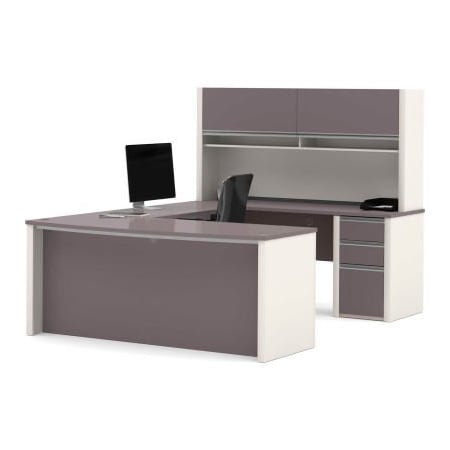 Bestar Bestar U Desk W/ Hutch & Pedestal - 71" - Slate & Sandstone - Connexion Series 93879-1659